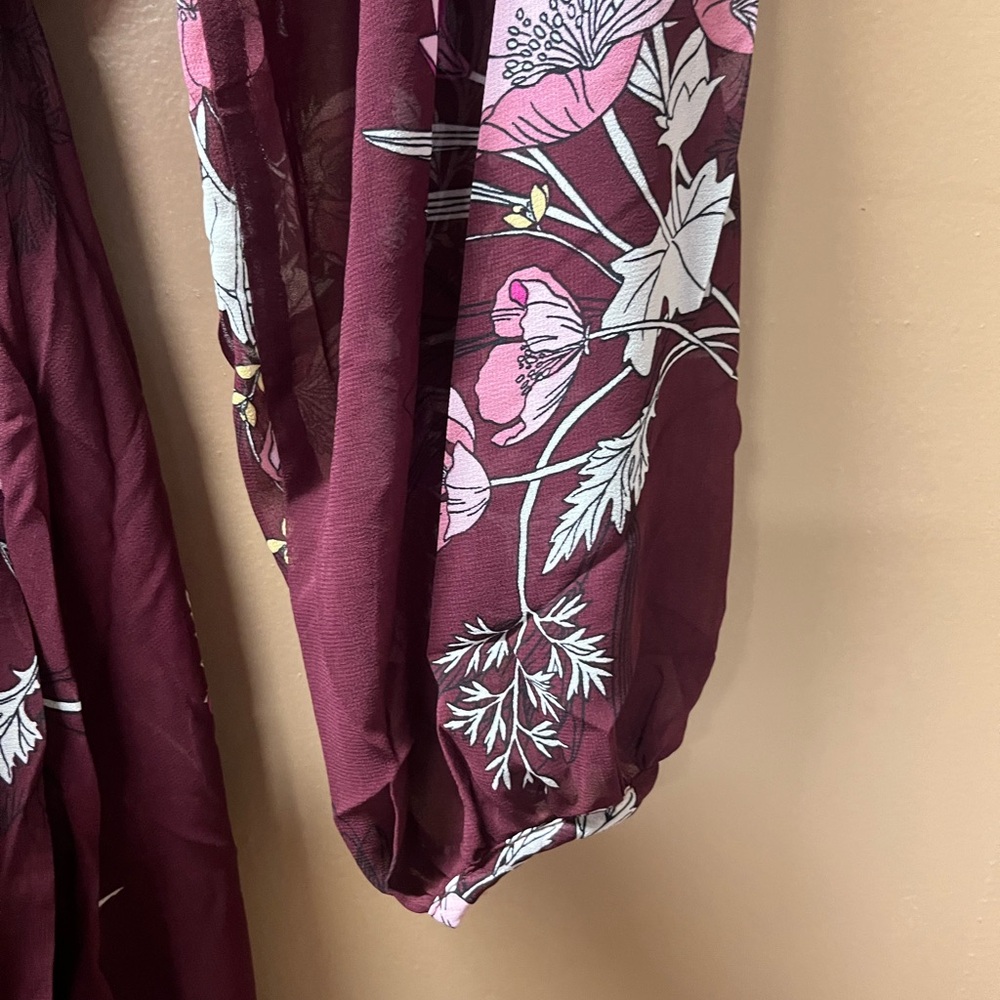 Burgundy flower wrap dress with liner wear to any occasion